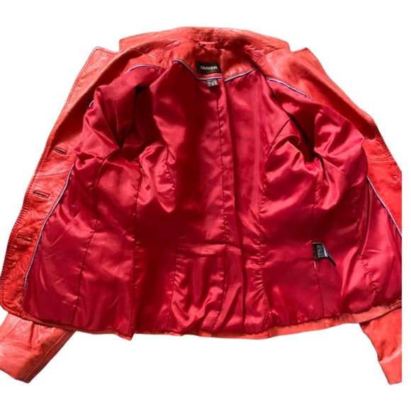 Vintage Red Leather Bomber Jacket | Danier Distressed Women's Motorcycle Jacket - Picture 3 of 10